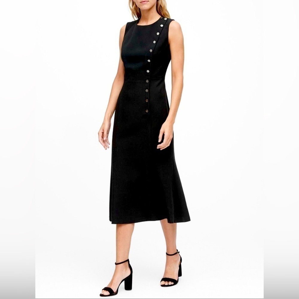 NWT Banana Republic Black High Neck Button Event Formal Midi Dress Size 8